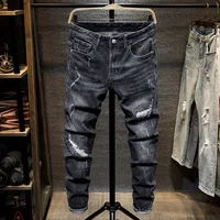 

High quality black washed men skinny jeans slim ripped jeans