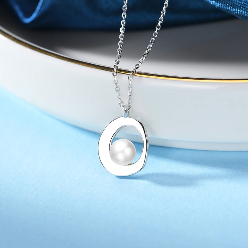 

925 Sterling Silver Circle Pearl Beaded Pendant Necklace New Style Gold Plated Jewelry For Women, Picture
