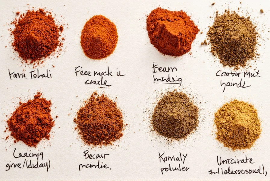 Spice rack with labeled chili powder containers