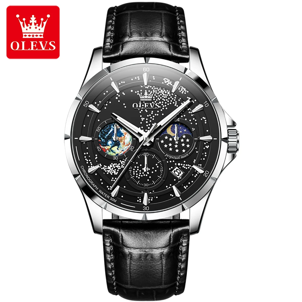 

OLEVS 5538 Hot sale oem fashion moonphase watch sport watch waterproof chronograph mens leather quartz watch for men