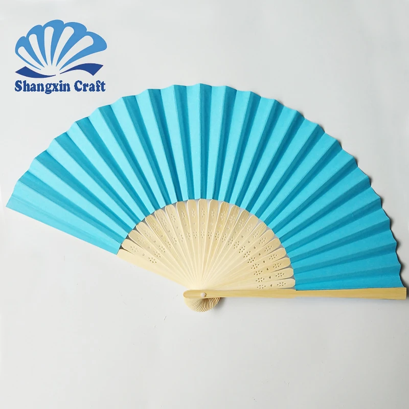 

Made in China Plain paper decorative crank folding bamboo hand fan, White and multicolors