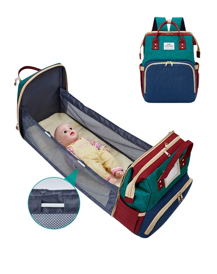 

new mom and dad folding multifunctional baby crib waterproof diaper bag backpack bed usb, Customized color