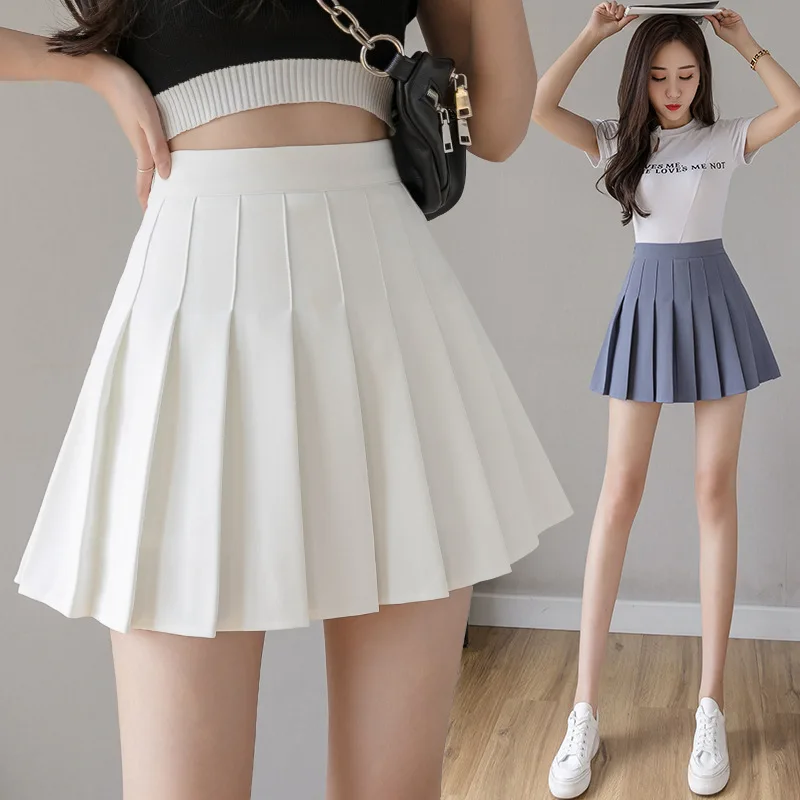 

New Arrival Girl Sweet style Pleated School Solid Color Skirt Women Casual Sport mini Skirt