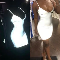 

New arrivals reflective women young sexy girl mini dress adjustable shoulder strap shining night club dress party