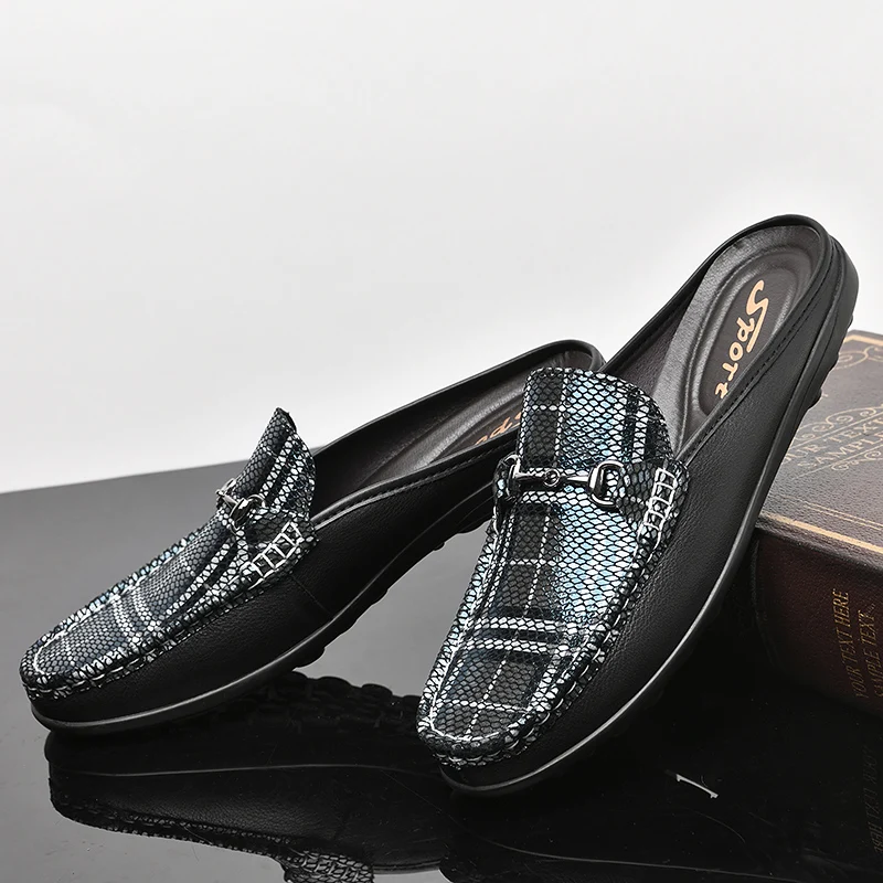 

Amazon Hot Selling Men'S Loafers Moccasins Shoes Nappa Leather Luxury Slippers Half Shoes Men Slip On Mule Pantuflas De Hombre, 2 colors