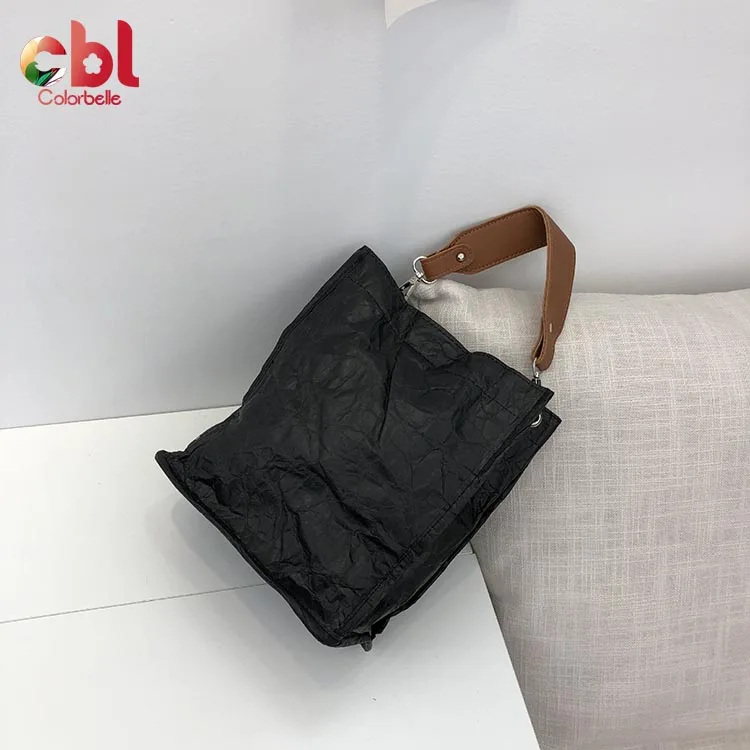 

Washed Kraft paper waterproof one shoulder clutch female handbags crossbody bag bucket bag women, Black white brown