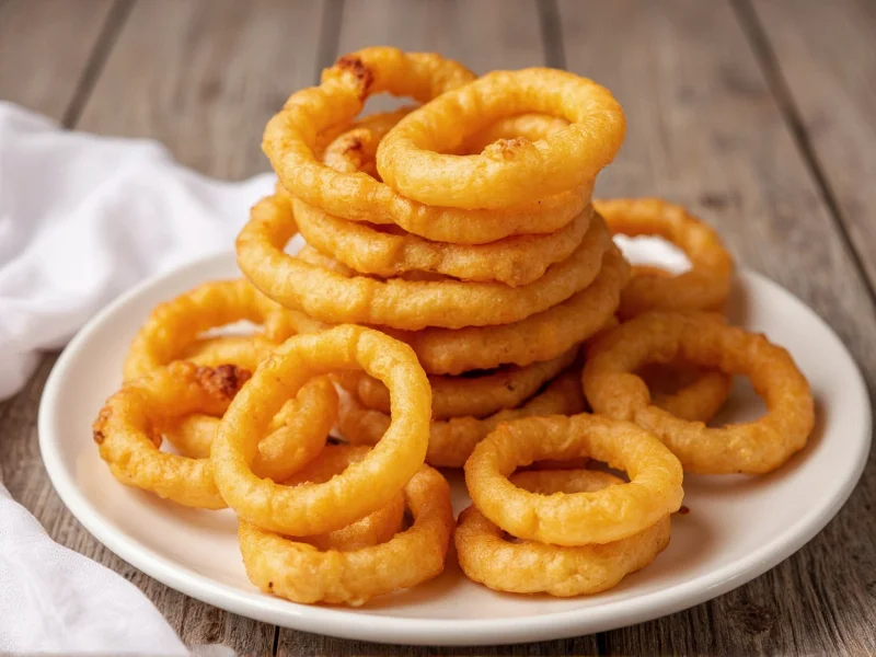 Perfectly golden homemade onion rings on plate