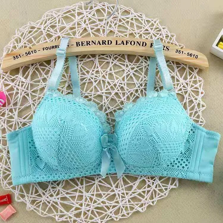 

Wholesale Bow Lace Bra Set Cute Girl No Steel Circle Teen Girl Underwear Set, White, black, beige, shrimp red, fish blue, red