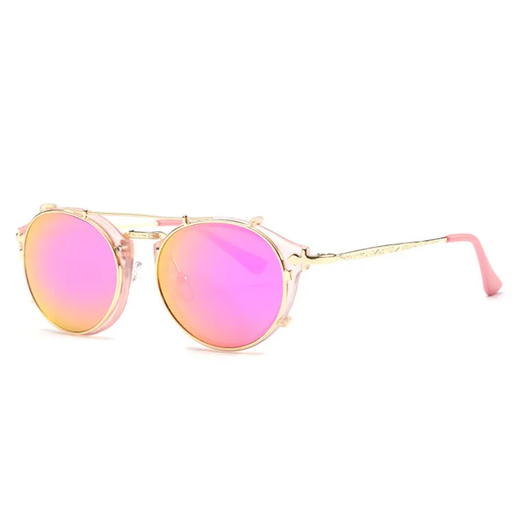 

Finewell Custom Logo Vintage Fashion Couple Flat Mirror Sunglasses, Gray,brown,pink