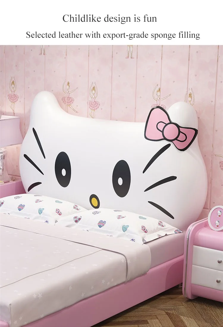Children Cartoon Princess Bed Pink Modern Design Kids Bed With Storage