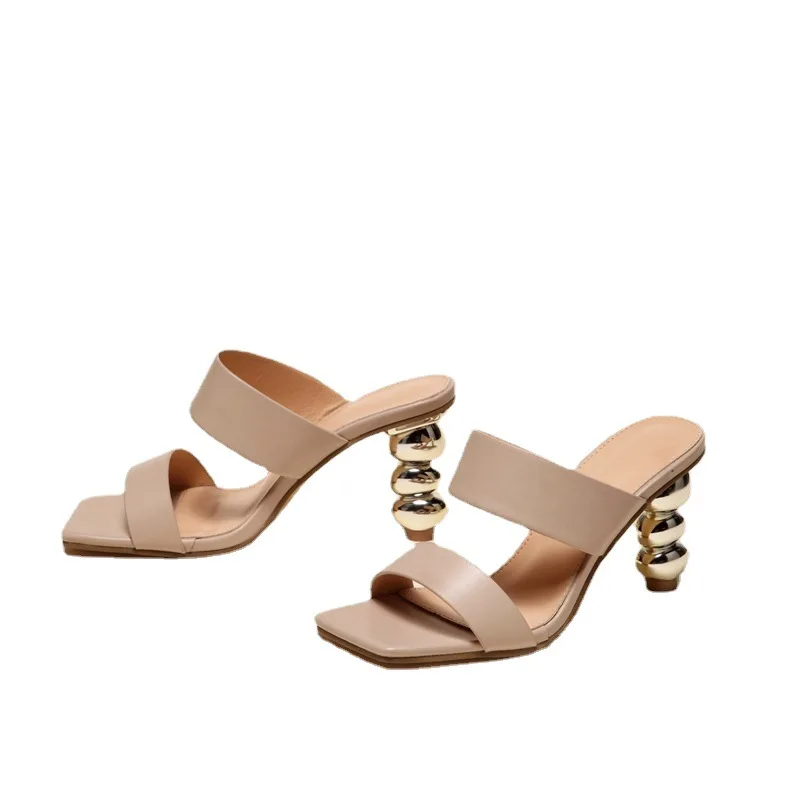 

2021 summer fashion electroplating heel sandals high heels women ladies shoes special-shaped gourd heel sandals large size, White, blue, black, apricot, camel