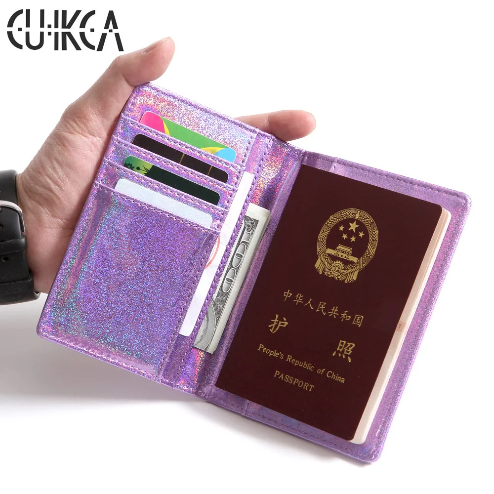 

CUIKCA Passport Package Cover HF003 Flash Sequins Shine Glitter Leather Wallet ID Card Cases Holders Passport Bag Ticket Holder