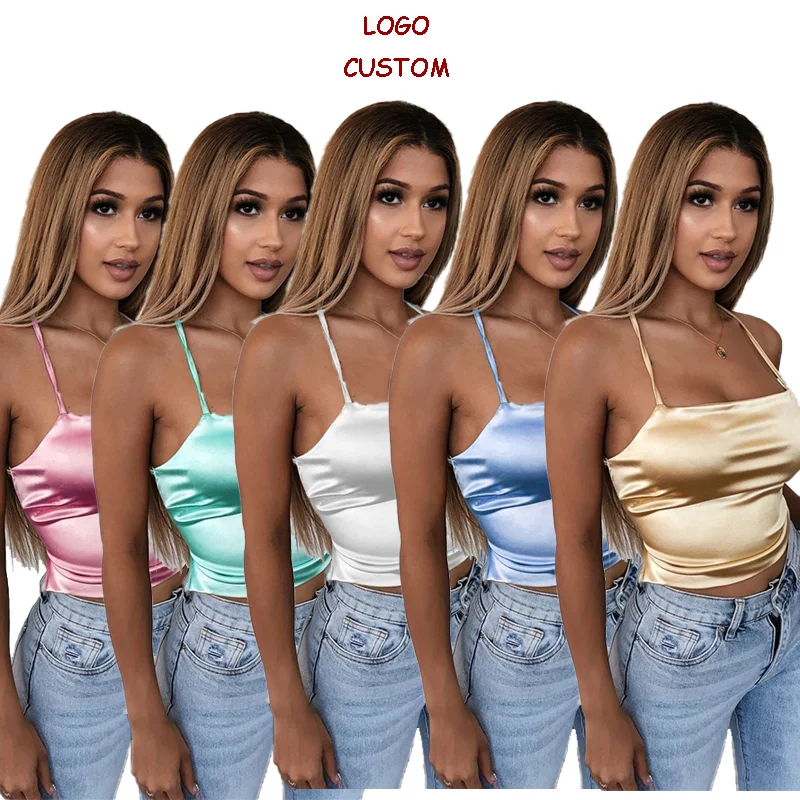 

OEM 2021 New Fashion Wholesale Women satin Milk Silk Smooth Spaghetti Thin Straps Suspender Vest Camis Crop Tank Top, 5 as picture