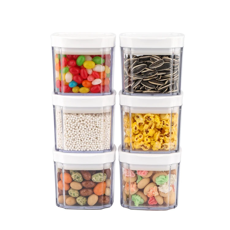 

Easy Open Cheap Kitchen Plastic Containers Cereal Dispenser Set For Flour Snacks Nuts, Transparent