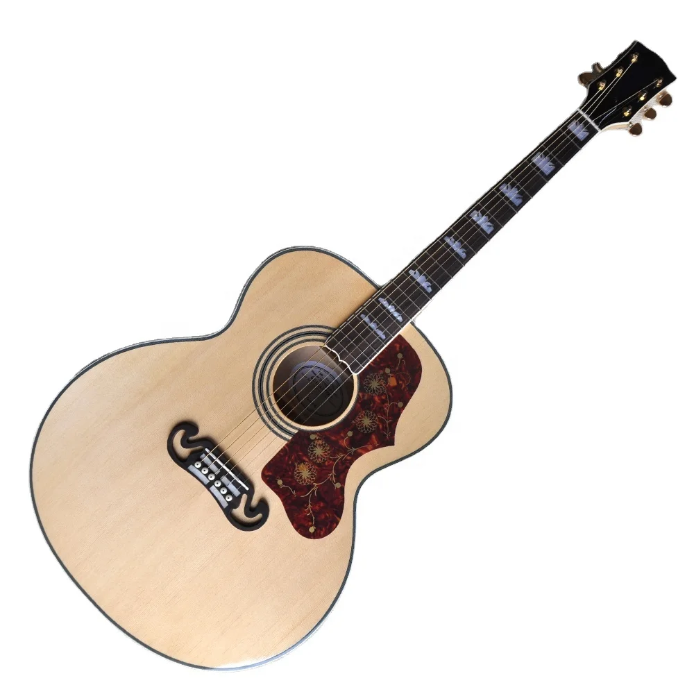 

Flyoung Natural Wood Color 43 Inches Acoustic Guitar SJ200 Model Top Solid Flame Maple Back and Side