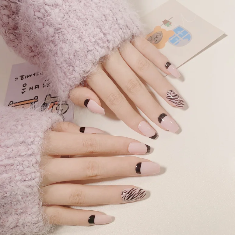 

French stripe Grey pink purple full coverage press on nail manufacturer press on nails cover