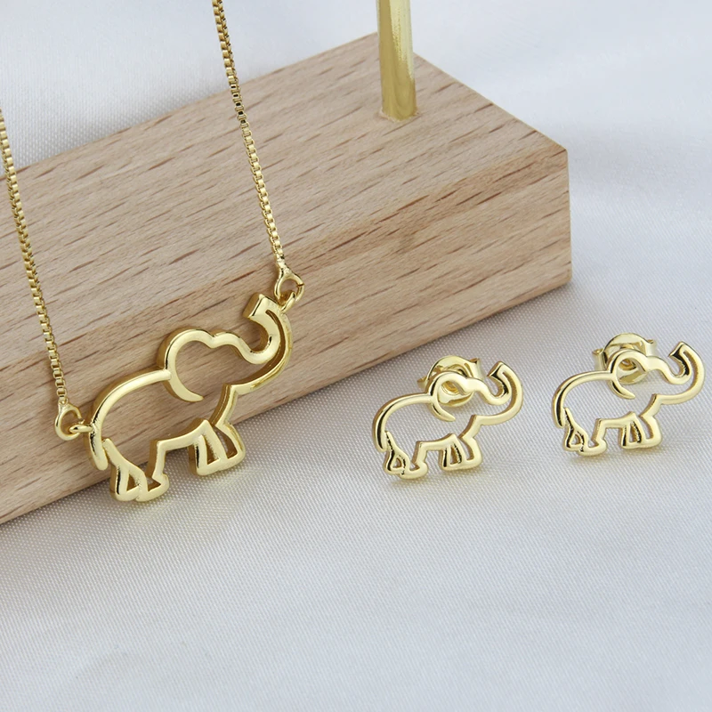 

BSWEET New Design Women Elephant Jewelry Set High Quality 18k Gold Plated Brass Necklace And Earring Fashion Jewelry Set, Gold color