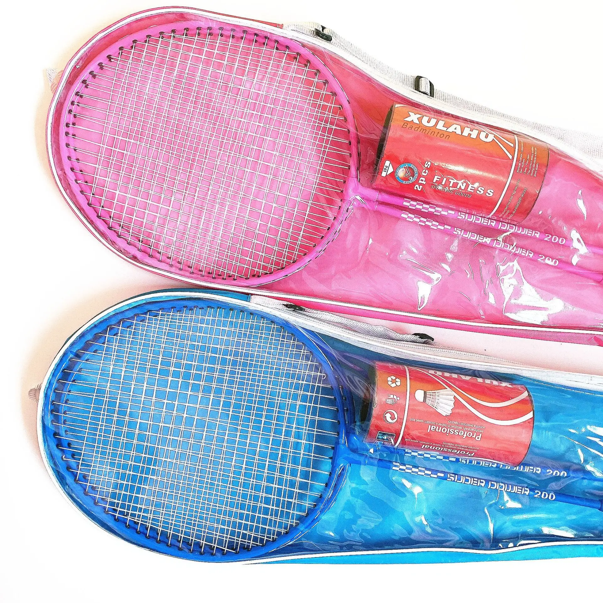 

2 person professional badminton set racket with 3 shuttlecocks and waterproof bag, Blue,red
