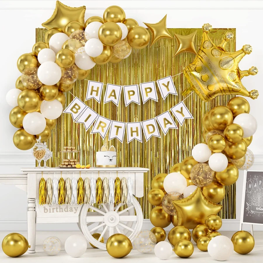 

Gold Birthday Banner kids birthday party decoration set party supplies for Boys Girls Men