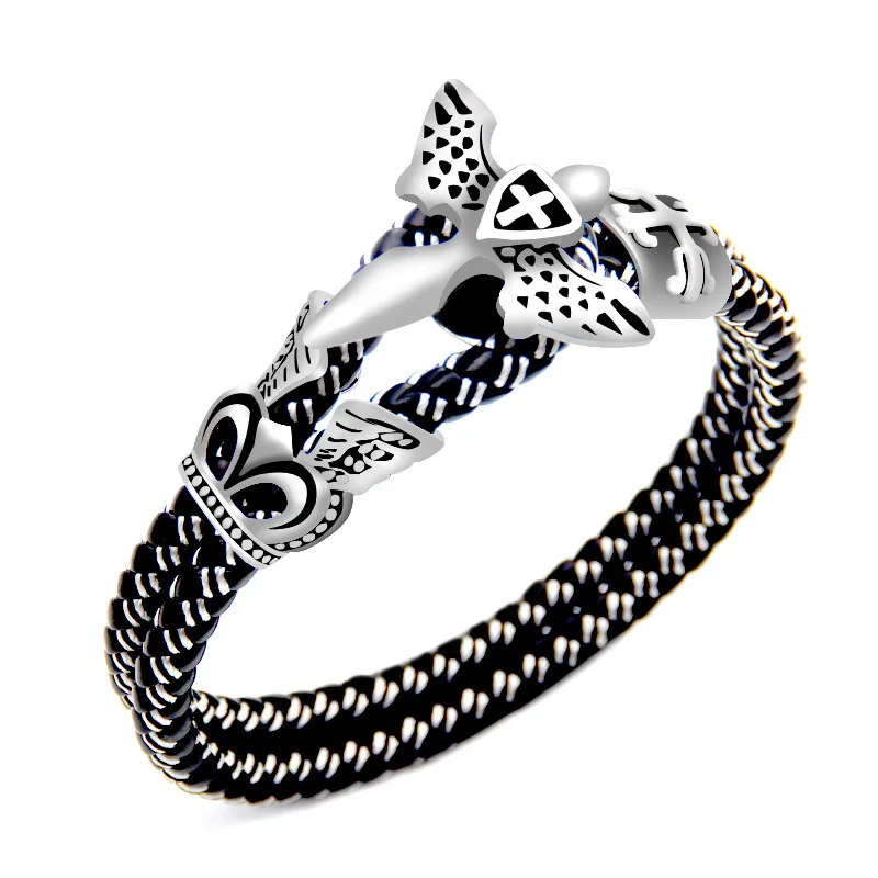 

Bracelet Ruigang 2021 Saudi Arabia Jewelry 925 Silver Stainless Steel Cross Healing Angel Leather Bangle Mens Bracelets, 2018 mens bracelets