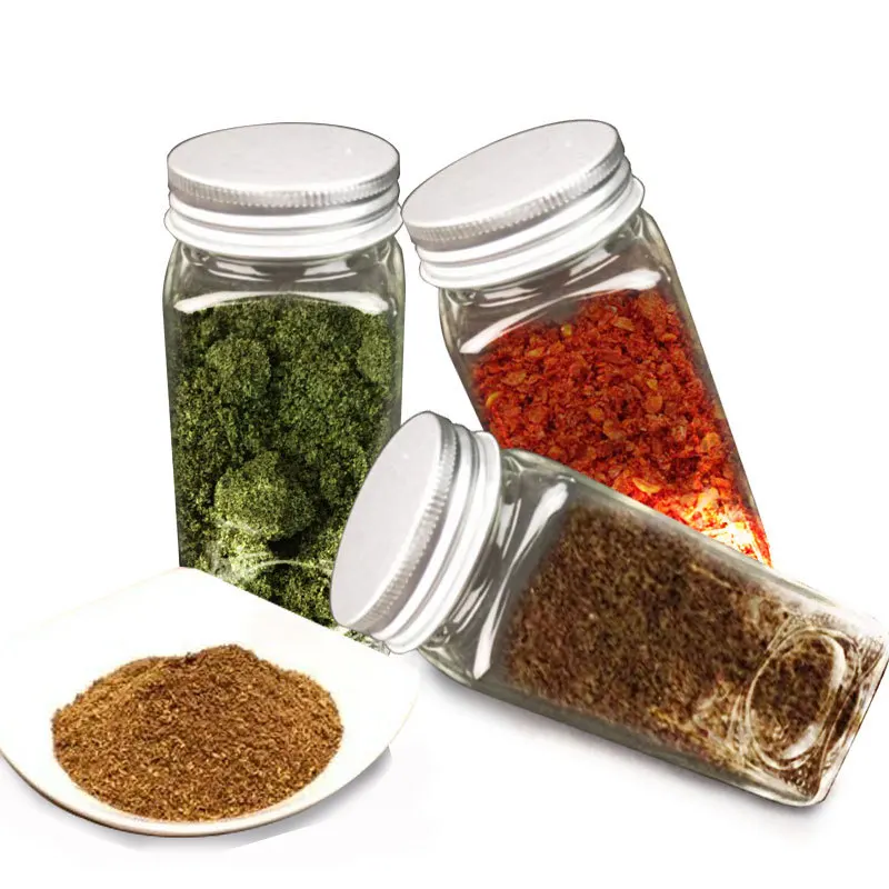 

Square Glass Spice Jar With Shaker Seasoning Bottles 4oz Square Empty Spice Containers, Customized