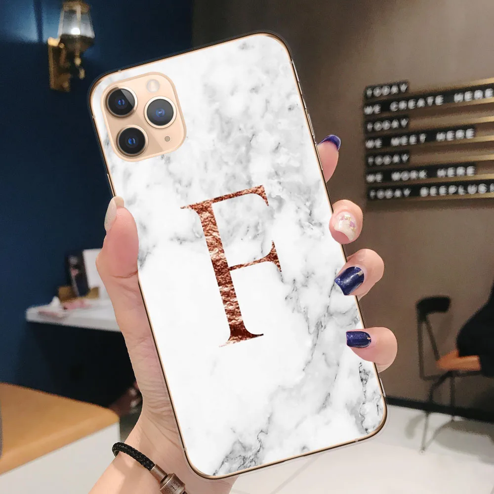 

26 English Name Letters Marble Customized Initial Silicone Case Cover For iPhones 11 Pro Max X XS Max XR 6 6S 7 8 Plus