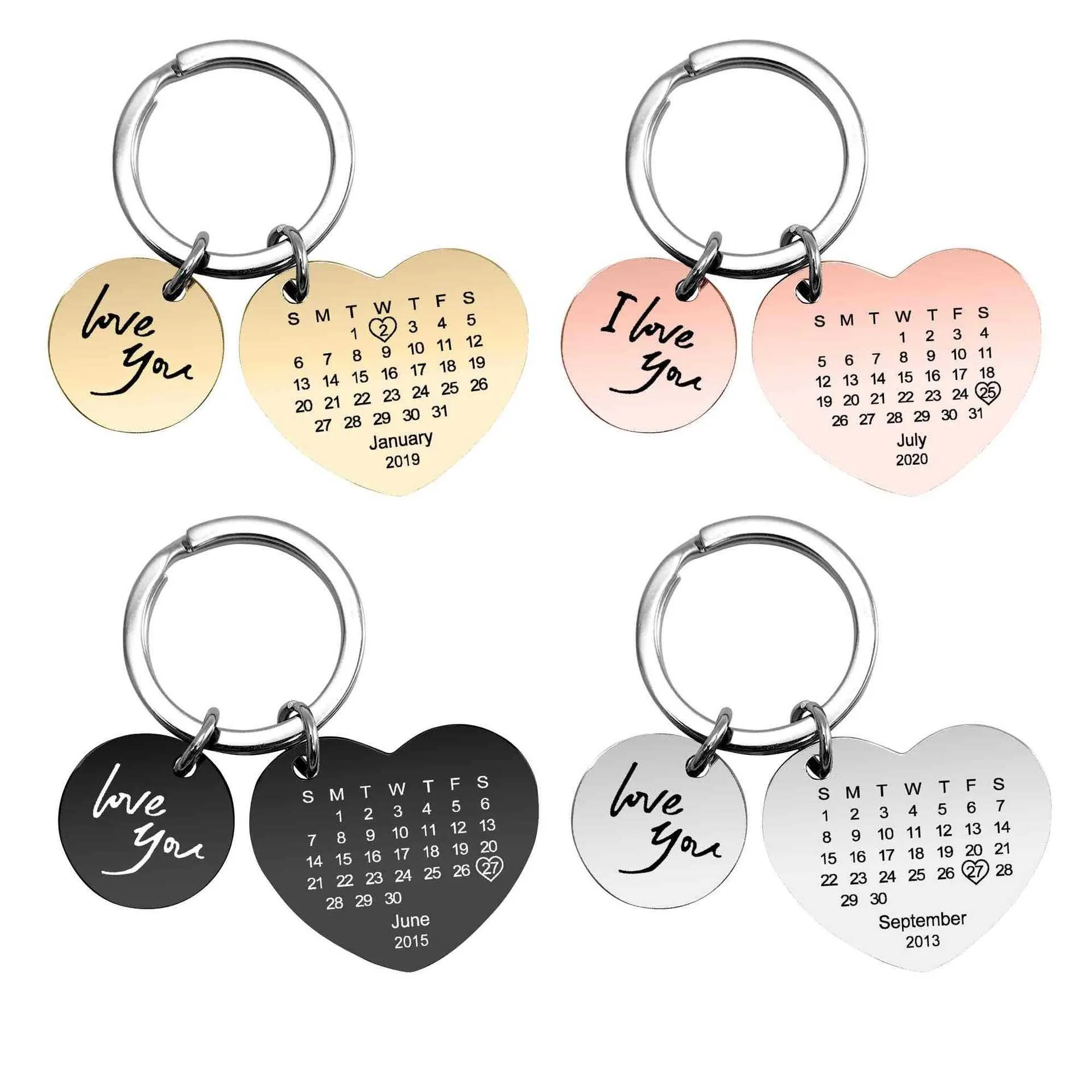 

New Fashion Engraved Stainless Steel Heart-Shaped Charm Round Label Metal Keyring Key Chain Accessories