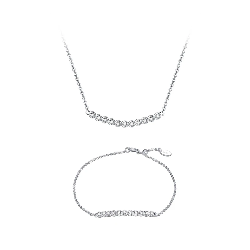 

RINNTIN SS132 Sample Design Smile Bracelet Necklace 925 Sterling Silver Cubic Zircon Jewelry Sets for Women Men