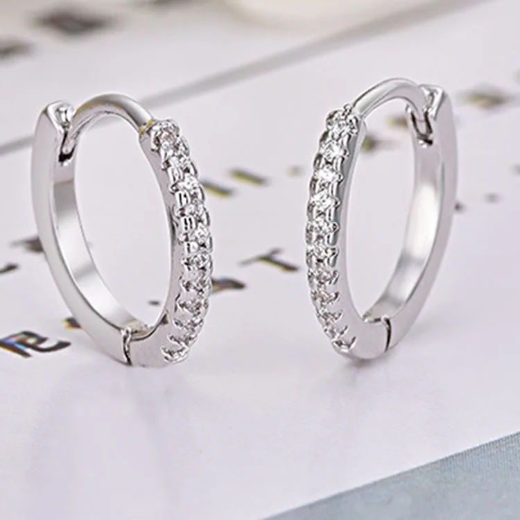 

XUNBEI Simple 925 Sterling Silver jewelry bling Rhinestone earrings