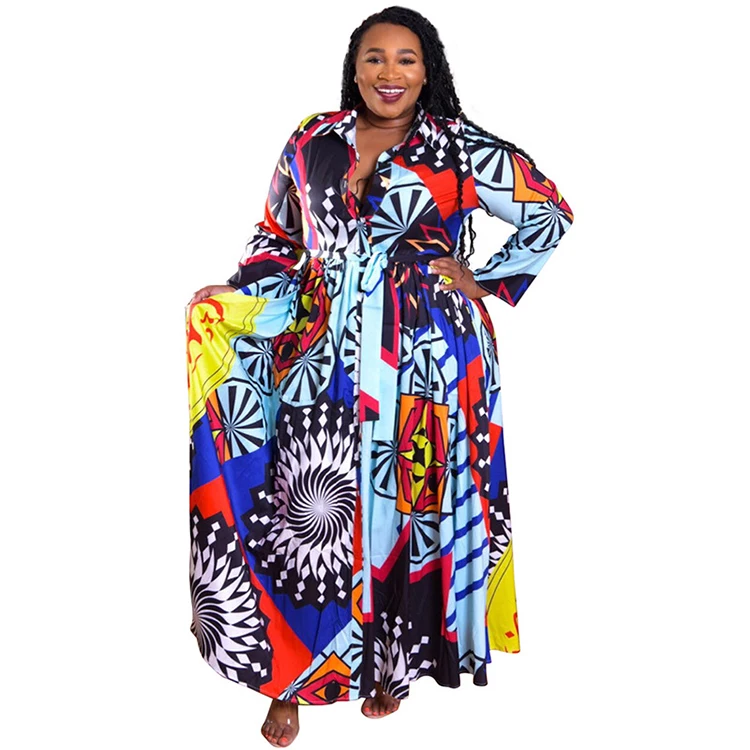 2019 New Fashion African Women Large Size Clothing Sexy Plus Size Long Sleeve 2 Piece Sets Print Maxi Dress