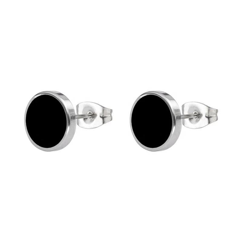 

HYH stainless steel circle black enamel stud earrings mens, Optional