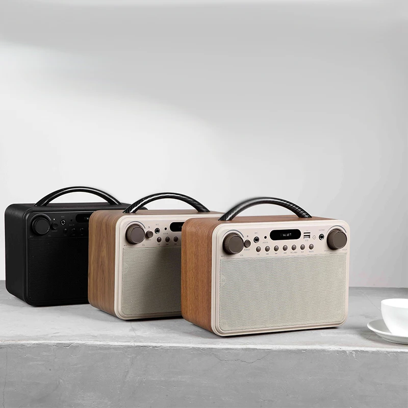 

portable mp3 player vintage style wood bluethoot speaker Wireless multifunction Speaker Portable speaker with MIC