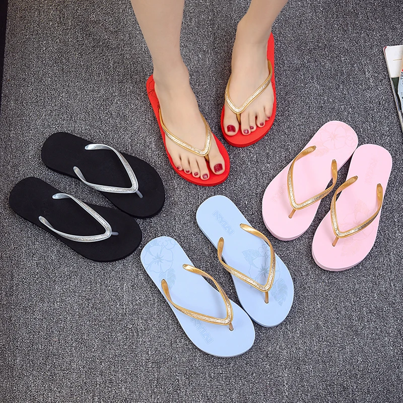 

cheap beach sandal for women's, bling bling design flipflops glitter slippers summer shoes slim women flip flops outdoor