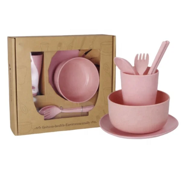 

Wholesale 6Pcs/Set Tableware Wheat Straw Cutlery Dinnerware Set For Camping Picnic, Blue pink green beige