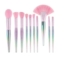 

New Style High Quality Cosmetic Tool Gradient Transparent Color 10pcs Rainbow Unicorn 3D Dream Makeup Brush Set for Girl