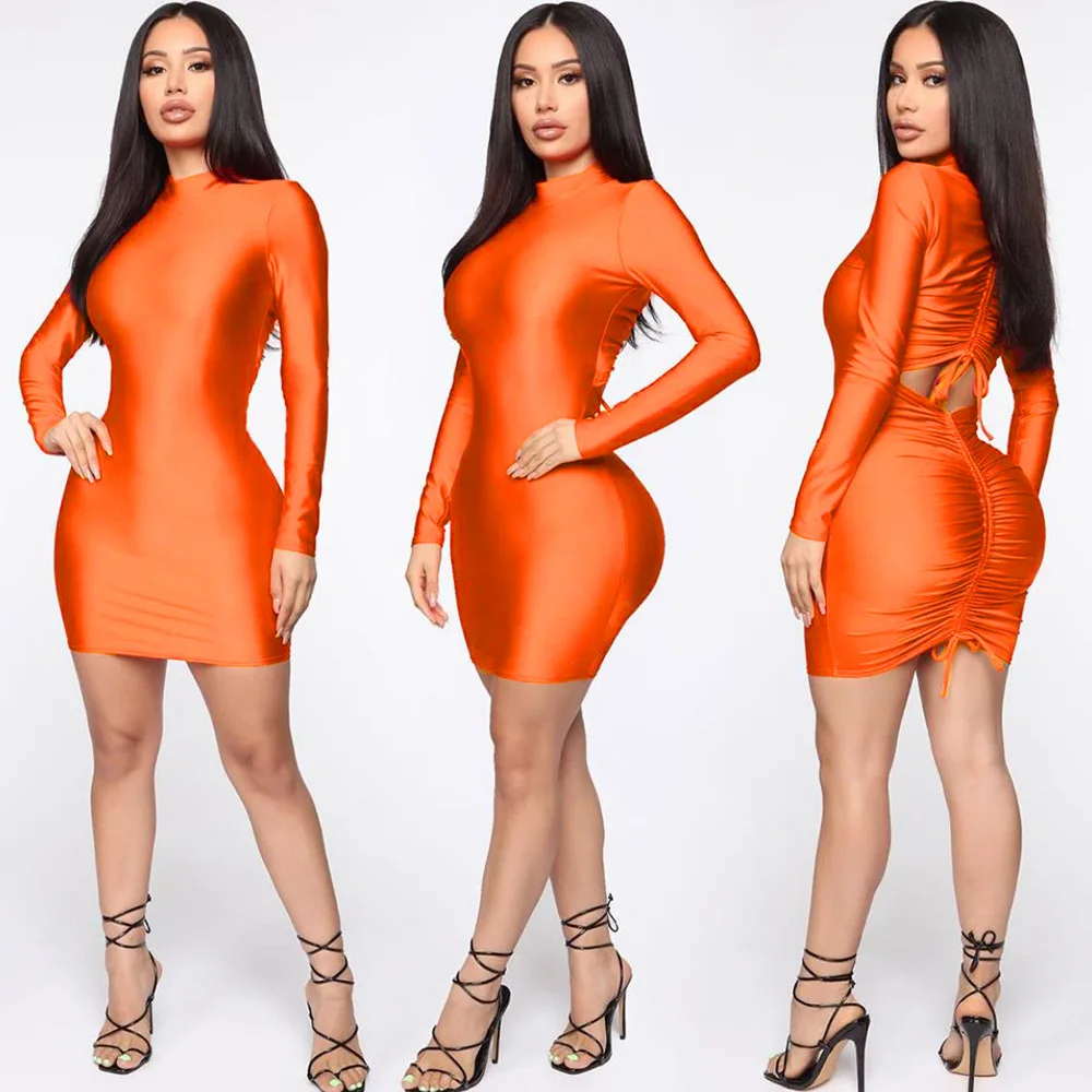 

New women's high neck long sleeve dresses sexy backless women summer sexy slim fit hip mini dress, Customized color