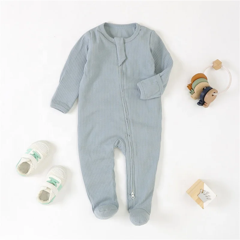 

Blissful Blue ribbed baby footed onesie pajamas one-piece clothes