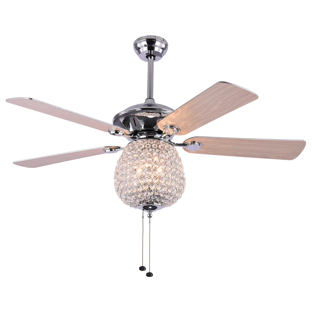 Zhongshan manufacturer chrome fan light crystal ceiling fan lamp with chandelier