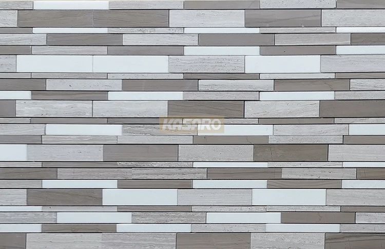 Linear Mix Wooden Grey Marble Mosaic For Wall Decoration Home Decor