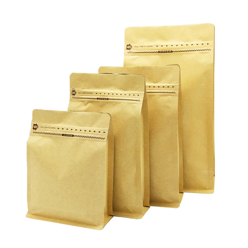 

wholesale brown Kraft Paper Flat Bottom Zipper zip lock Cookie snack tea Coffee Beans Pouch nuts food packaging