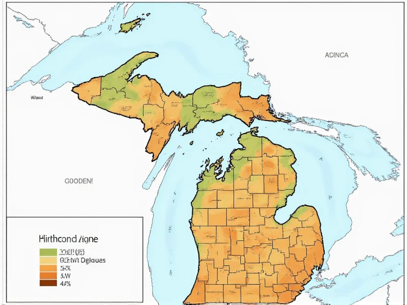 Michigan USDA hardiness zone map showing Great Lakes influence