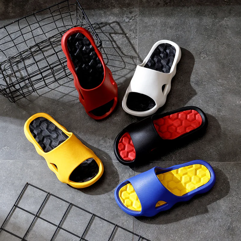 

2021 summer non-slip bathroom slides flops couples unisex platform slippers for home men simple solid color shoes