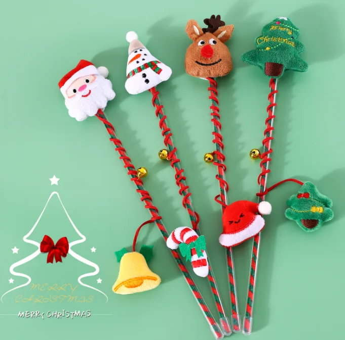 

2023 Christmas Factory Wholesale Cat Stick Plush Cartoon Bell Walking Stick Tree Vocal Interactive Toy Training Pole