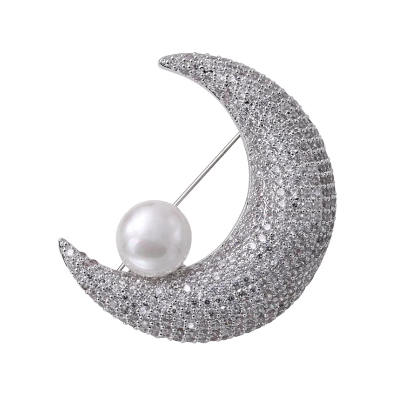 

2020 Hot Sale funny mother gift brooch New fashion Elegant Style High Quality Rhinestones moon pearls brooches