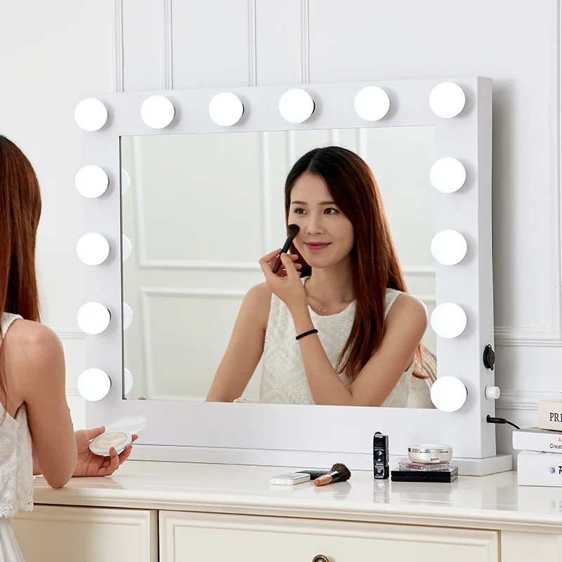 

Factory price modern fashion metal frame led vanity mirror with lights, White black