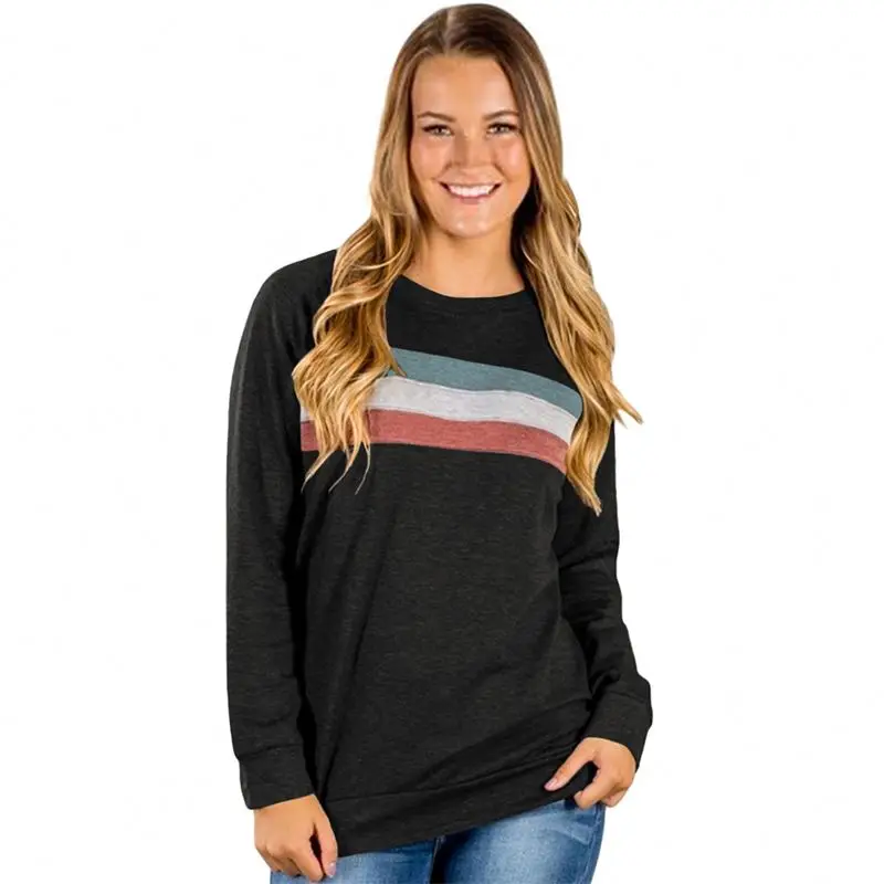 

Wholesale Autumn Winter Loose Stripes Pullover Sweatshirt Women