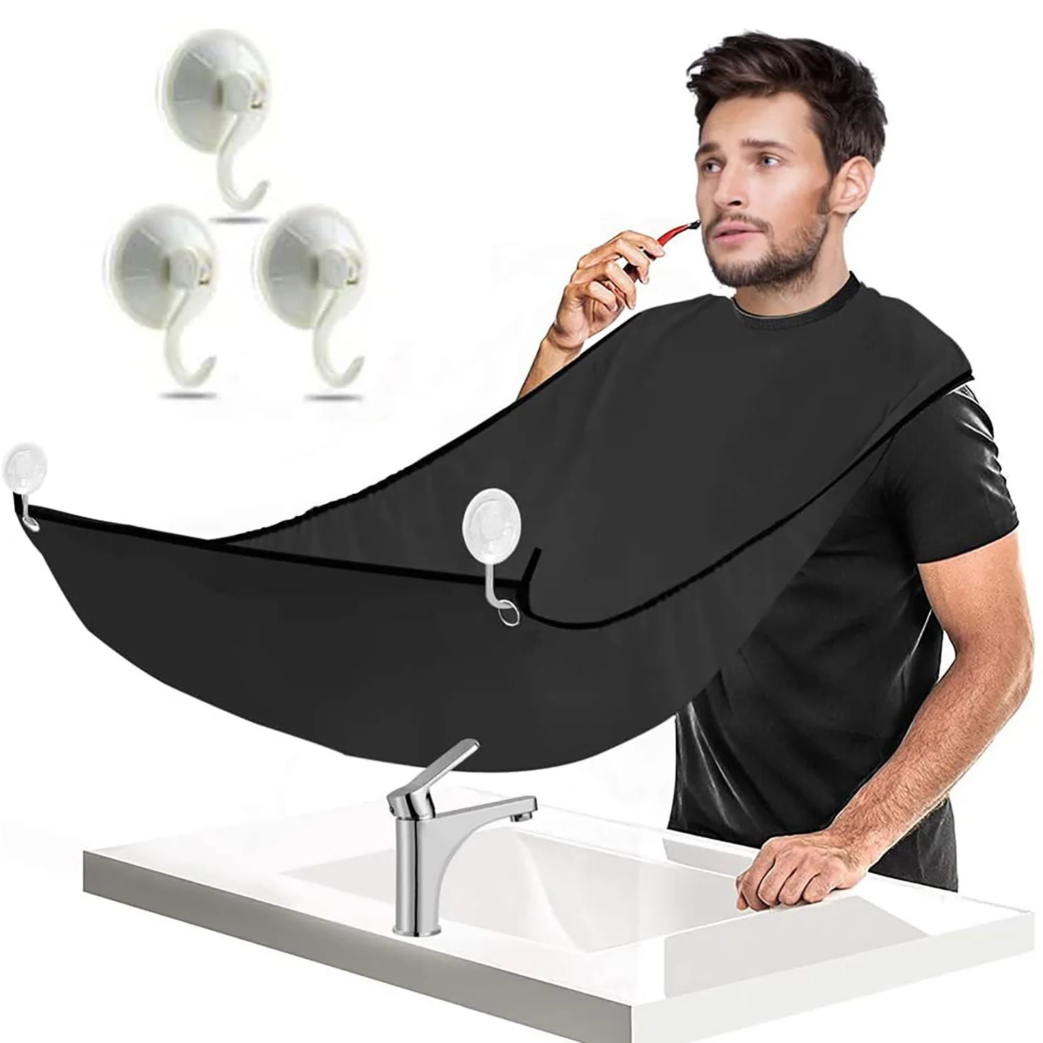 

NEW Hot Sale Polyester Beard Hair Catcher Beard Cape Men's Shaving Suction Cups Mirror Aprons, Black or white