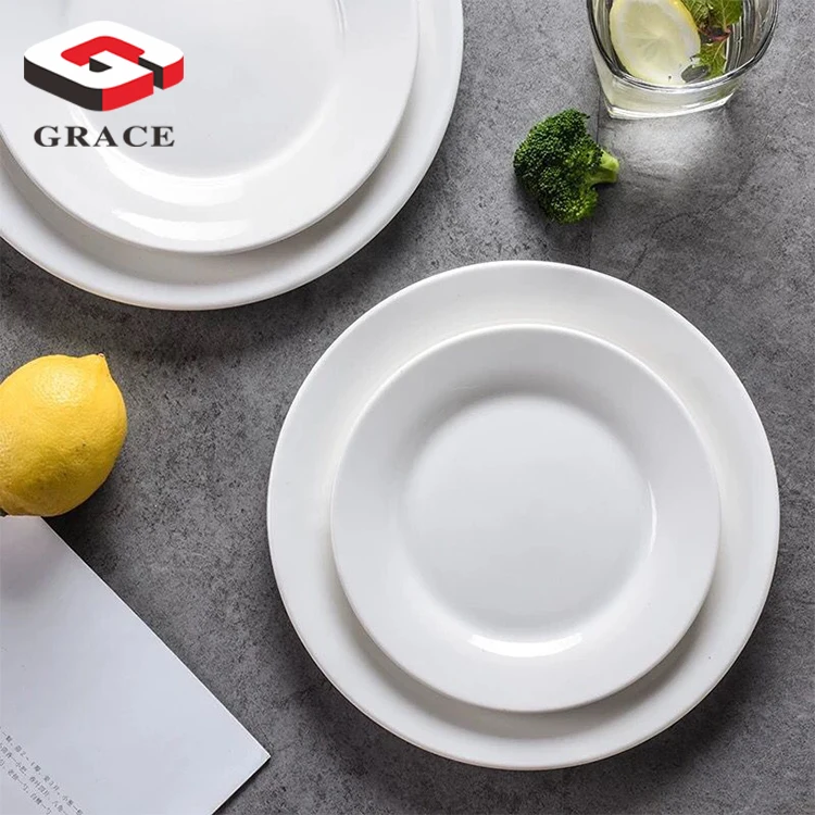 

Restaurant supplier table Flat Plate Nordic Ceramic plate Round shape Dinnerware set, White color