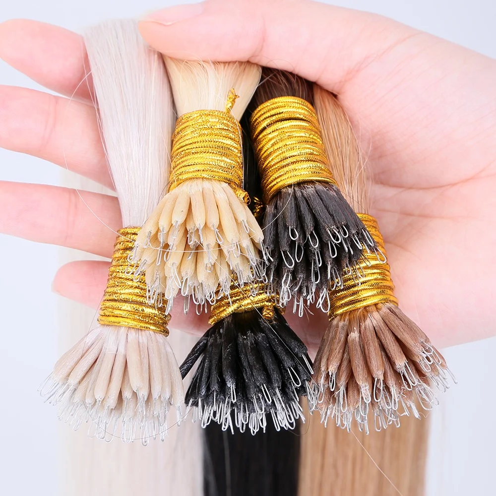 

TopElles factory wholesale high quality real russian virgin human hair all color nano ring human hair extensions, Custom colors
