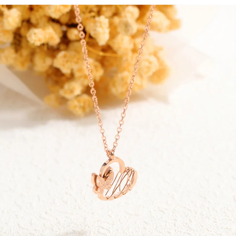 

Stainless Steel Butterfly Heart Choker Necklace Jewelry Lovely Pendant Chain Necklace For Women Girls, As picture show